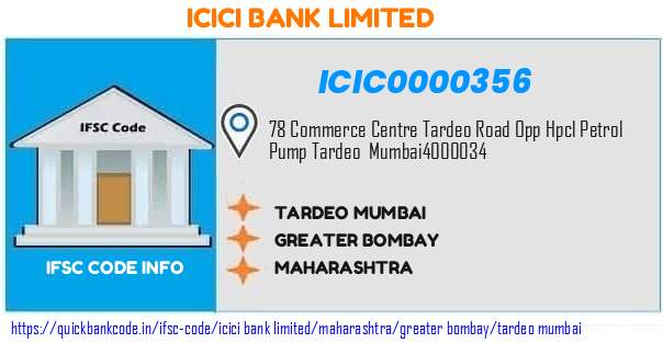 Icici Bank Tardeo Mumbai ICIC0000356 IFSC Code