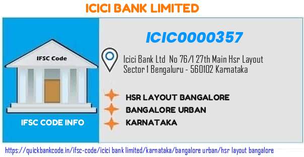 Icici Bank Hsr Layout Bangalore ICIC0000357 IFSC Code