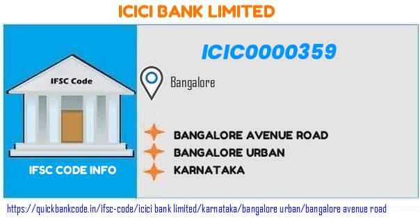 Icici Bank Bangalore Avenue Road ICIC0000359 IFSC Code