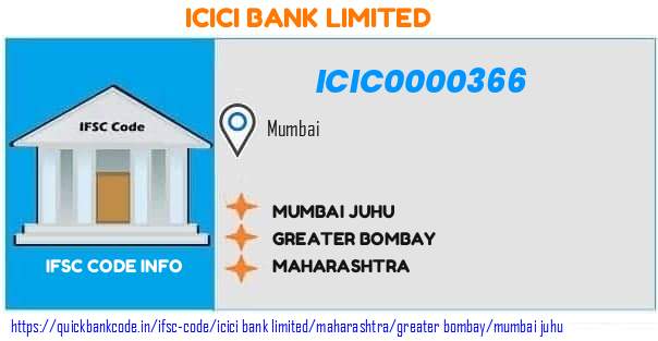 Icici Bank Mumbai Juhu ICIC0000366 IFSC Code