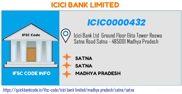 Icici Bank Satna ICIC0000432 IFSC Code