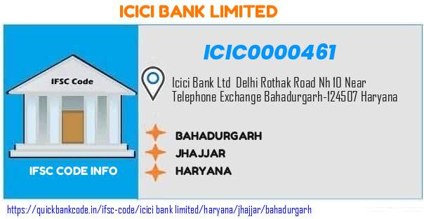Icici Bank Bahadurgarh ICIC0000461 IFSC Code