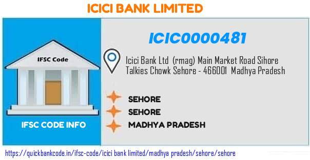 ICIC0000481 ICICI Bank. SEHORE
