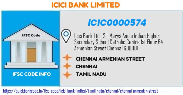 ICIC0000574 ICICI Bank. CHENNAIARMENIAN STREET