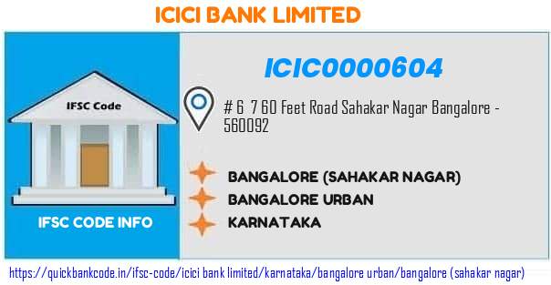 Icici Bank Bangalore sahakar Nagar ICIC0000604 IFSC Code