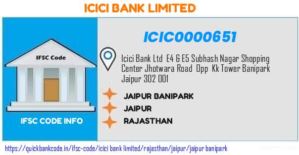 Icici Bank Jaipur Banipark ICIC0000651 IFSC Code