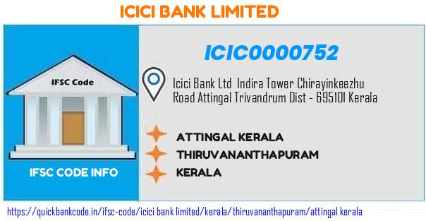 ICIC0000752 ICICI Bank. ATTINGAL, KERALA