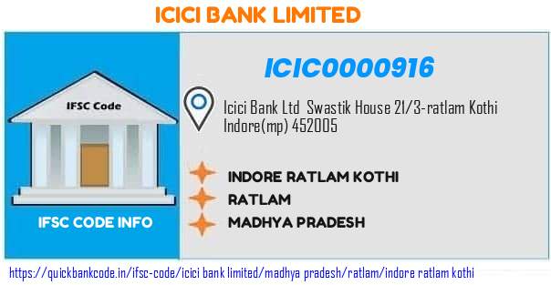 Icici Bank Indore Ratlam Kothi ICIC0000916 IFSC Code