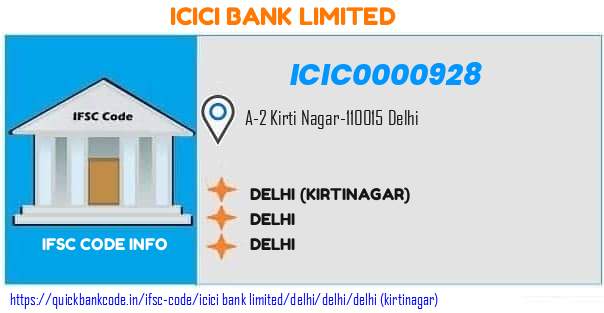 Icici Bank Delhi kirtinagar ICIC0000928 IFSC Code