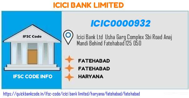 Icici Bank Fatehabad ICIC0000932 IFSC Code