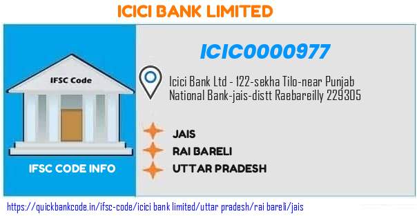 Icici Bank Jais ICIC0000977 IFSC Code