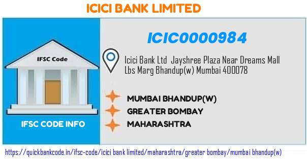 Icici Bank Mumbai Bhandupw ICIC0000984 IFSC Code