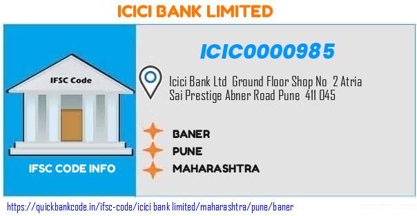 Icici Bank Baner ICIC0000985 IFSC Code
