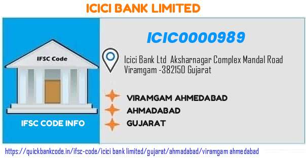 Icici Bank Viramgam Ahmedabad ICIC0000989 IFSC Code