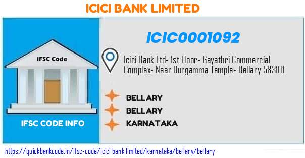 Icici Bank Bellary ICIC0001092 IFSC Code