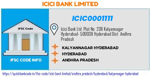 Icici Bank Kalyannagar Hyderabad ICIC0001111 IFSC Code