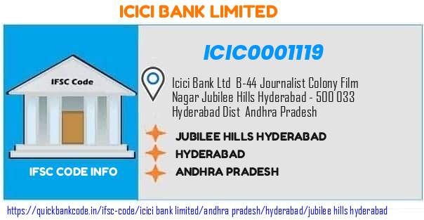Icici Bank Jubilee Hills Hyderabad ICIC0001119 IFSC Code