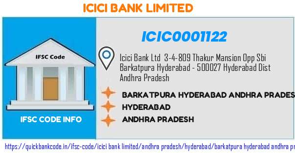 ICIC0001122 ICICI Bank. BARKATPURAHYDERABAD, ANDHRA PRADESH