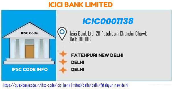 Icici Bank Fatehpuri New Delhi ICIC0001138 IFSC Code