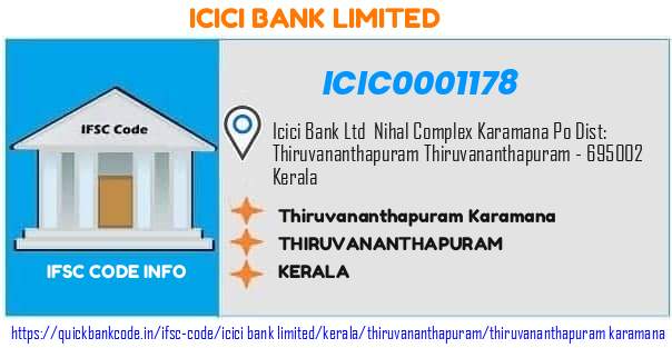 Icici Bank Thiruvananthapuram Karamana ICIC0001178 IFSC Code