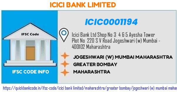 Icici Bank Jogeshwari w Mumbai Maharashtra ICIC0001194 IFSC Code