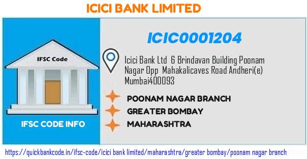 ICIC0001204 ICICI Bank. POONAM NAGAR BRANCH