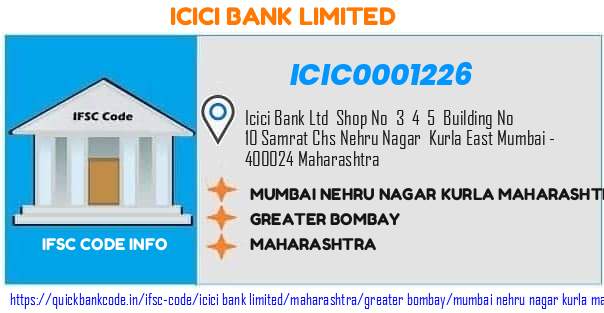 Icici Bank Mumbai Nehru Nagar Kurla Maharashtra ICIC0001226 IFSC Code