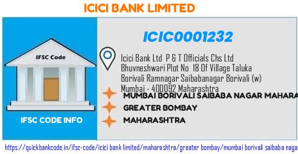 Icici Bank Mumbai Borivali Saibaba Nagar Maharashtra ICIC0001232 IFSC Code