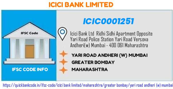 Icici Bank Yari Road Andheri w Mumbai ICIC0001251 IFSC Code