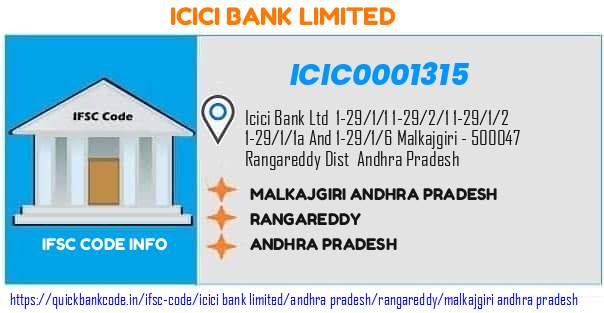 ICIC0001315 ICICI Bank. MALKAJGIRI, ANDHRA PRADESH