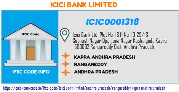 Icici Bank Kapra Andhra Pradesh ICIC0001318 IFSC Code