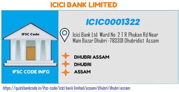 Icici Bank Dhubri Assam ICIC0001322 IFSC Code