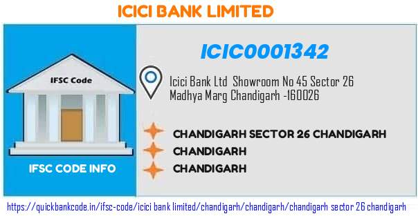 ICIC0001342 ICICI Bank. CHANDIGARH SECTOR Twenty Six, CHANDIGARH