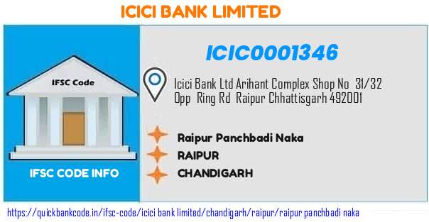 ICIC0001346 ICICI Bank. RaipurPanchbadi Naka