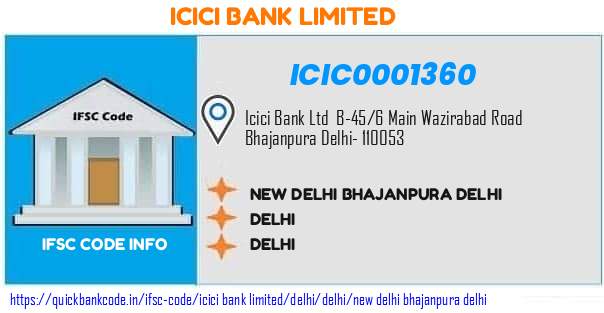 Icici Bank New Delhi Bhajanpura Delhi ICIC0001360 IFSC Code