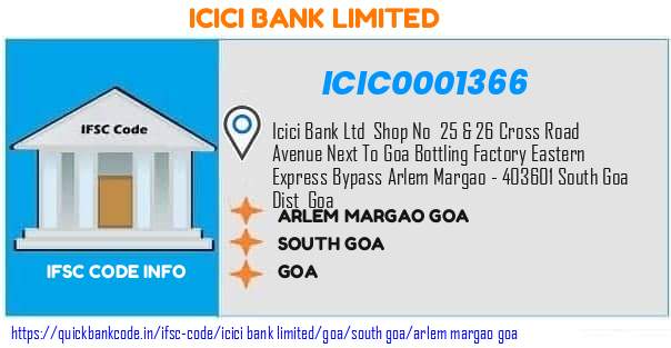 Icici Bank Arlem Margao Goa ICIC0001366 IFSC Code