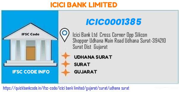 Icici Bank Udhana Surat ICIC0001385 IFSC Code