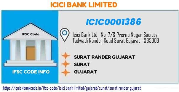 Icici Bank Surat Rander Gujarat ICIC0001386 IFSC Code