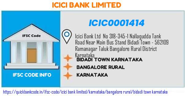 Icici Bank Bidadi Town Karnataka ICIC0001414 IFSC Code