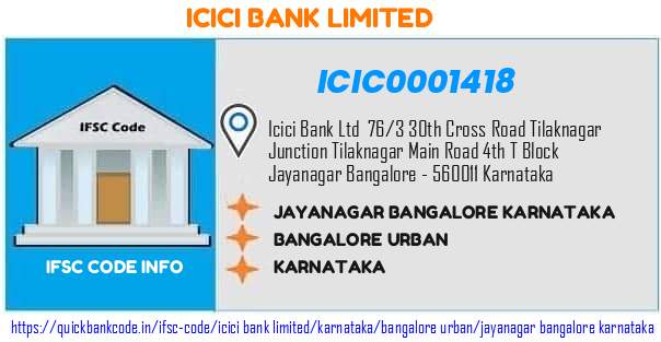 Icici Bank Jayanagar Bangalore Karnataka ICIC0001418 IFSC Code