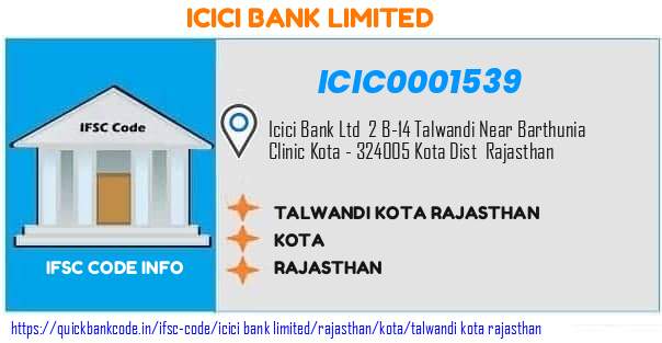 Icici Bank Talwandi Kota Rajasthan ICIC0001539 IFSC Code