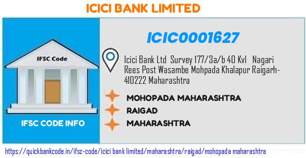 ICIC0001627 ICICI Bank. MOHOPADA, MAHARASHTRA