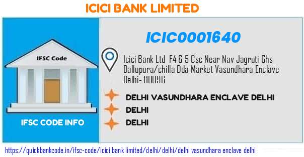 Icici Bank Delhi Vasundhara Enclave Delhi ICIC0001640 IFSC Code