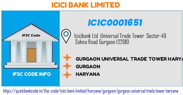 Icici Bank Gurgaon Universal Trade Tower Haryana ICIC0001651 IFSC Code