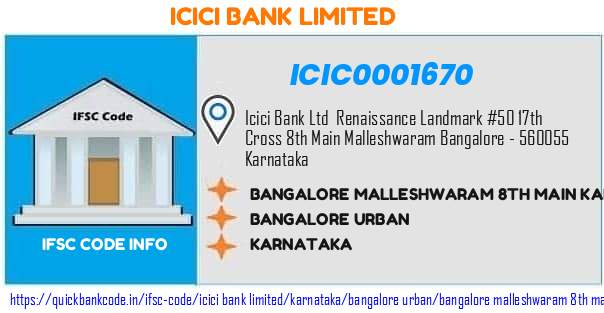 Icici Bank Bangalore Malleshwaram 8th Main Karnataka ICIC0001670 IFSC Code