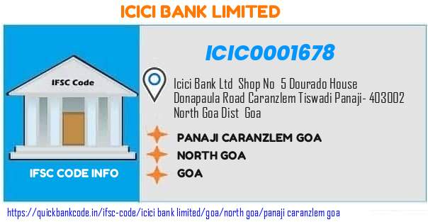 Icici Bank Panaji Caranzlem Goa ICIC0001678 IFSC Code