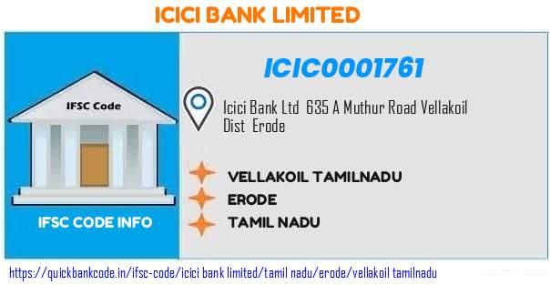 Icici Bank Vellakoil Tamilnadu ICIC0001761 IFSC Code
