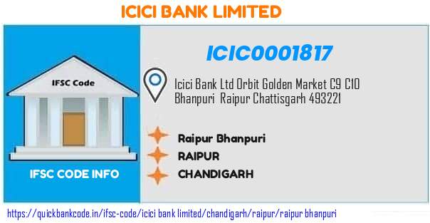 Icici Bank Raipur Bhanpuri ICIC0001817 IFSC Code