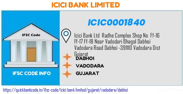 Icici Bank Dabhoi ICIC0001840 IFSC Code