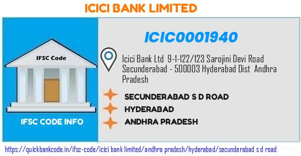 ICIC0001940 ICICI Bank. SECUNDERABAD SD ROAD